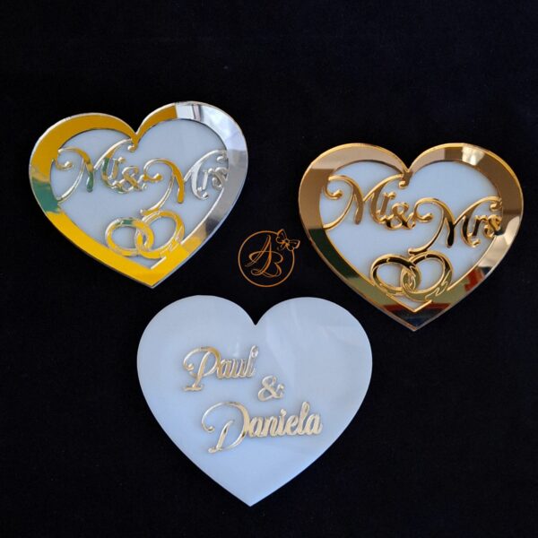 Cutie verighete Mr & Mrs inima cu capac oglinda - imagine 14