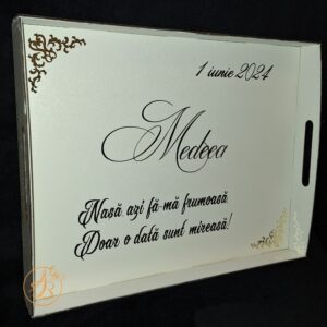 Set alb pentru mireasa, tava, oglinda, pieptene