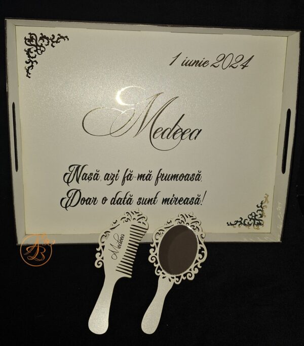 Set alb pentru mireasa, tava, oglinda, pieptene - imagine 14