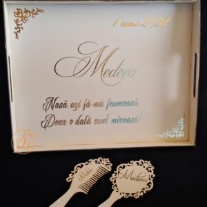 Set alb pentru mireasa, tava, oglinda, pieptene