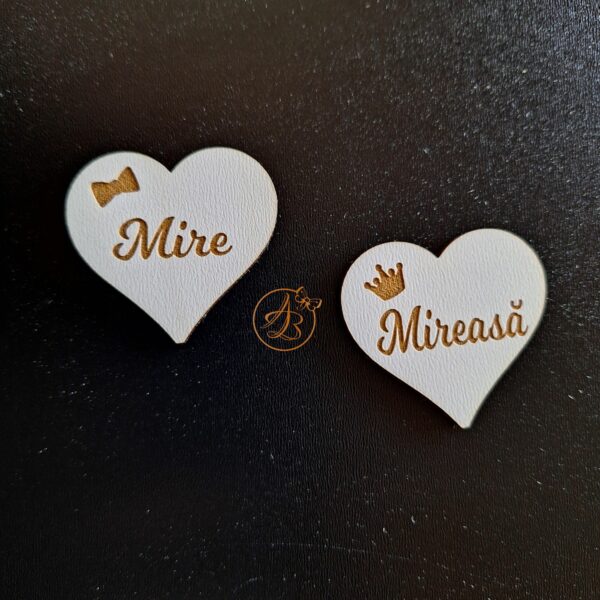 Insigne inimioare din lemn 4cm - imagine 6