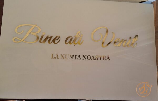 Panou 50x70cm plexiglass alb usor transparent Bine ati venit la nunta noastra