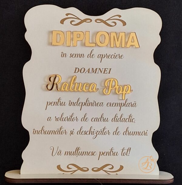 Tablou, diploma gravata cu nume din oglinda aurie