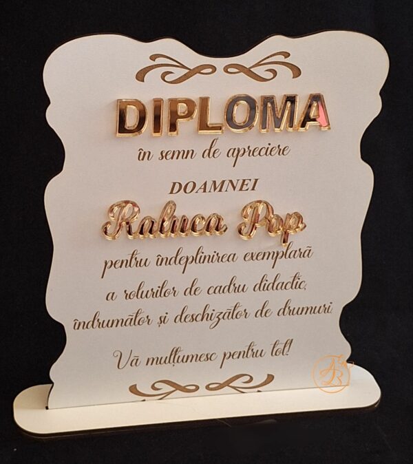 Tablou, diploma gravata cu nume din oglinda aurie - imagine 3