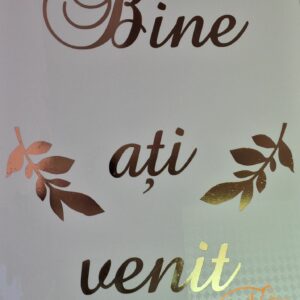 Panou 50x70cm plexiglass alb Bine ati venit, cu frunze