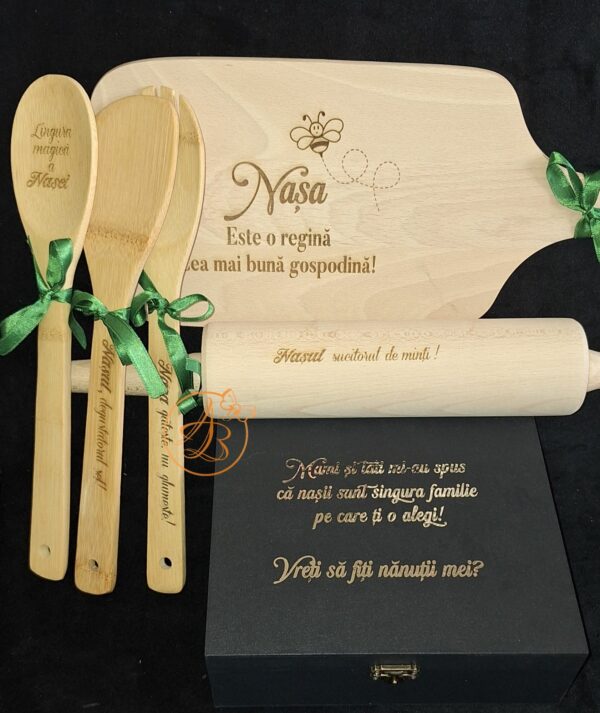 Set cadou nasi sau mosi, cutie si ustensile gravate pentru bucatarie - imagine 13