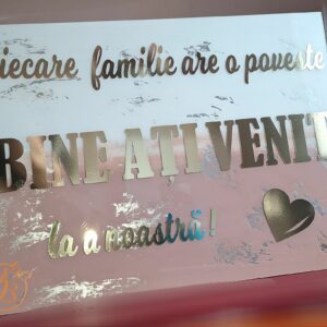 Panou plexiglass transparent vopsit cu 2 culori, Bine ati venit