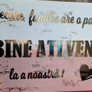 Panou plexiglass transparent vopsit cu 2 culori, Bine ati venit