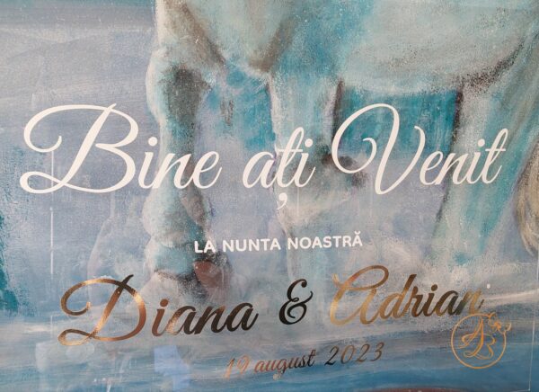 Panou 50x70cm plexiglass transparent Bine ati venit la nunta noastra, cu nume