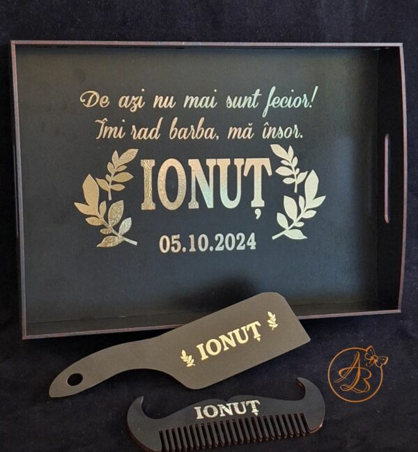 Set negru pentru mire, tava, satar, pieptene - imagine 13