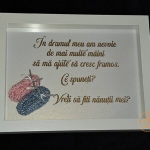 Rama pentru cerere nasi de botez cu botosei roz si albastri, fundal alb