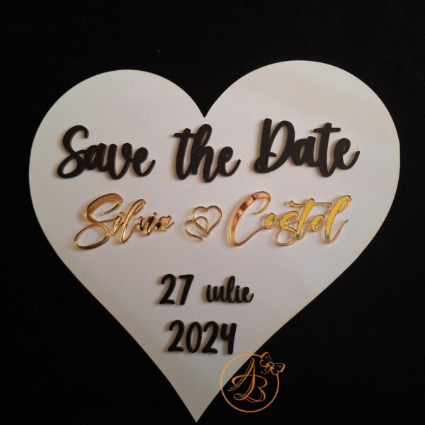 Save the date inima, cu nume decupat din oglinda - imagine 2