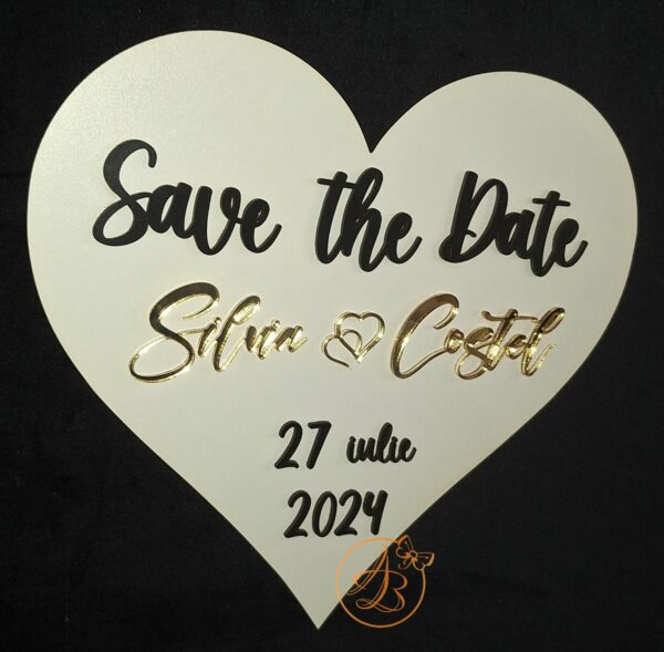 Save the date inima, cu nume decupat din oglinda - imagine 5