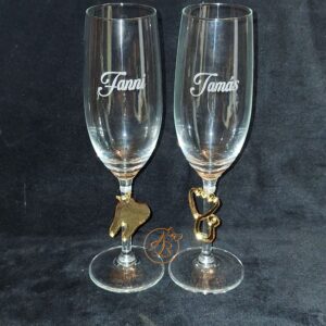 Pahare sampanie gravate, cu insigne din oglinda