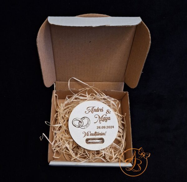 Marturie nunta/botez cu seminte de floricele, mac, grau, in cutie carton