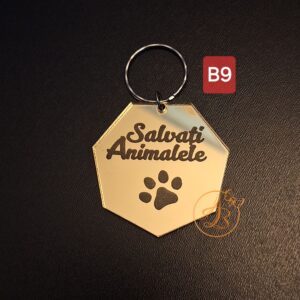 Breloc oglinda gravata - cu sigla Asociatiei Salvati Animalele