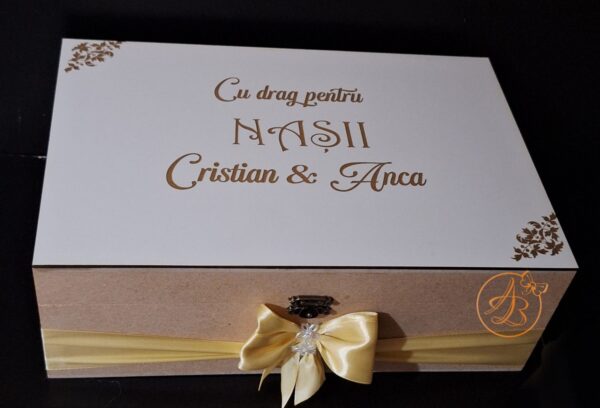 Cutie natur cu placa gravata si doua pahare - imagine 33