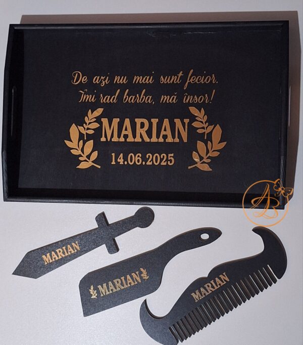 Set negru pentru mire, tava, satar, pieptene - imagine 14