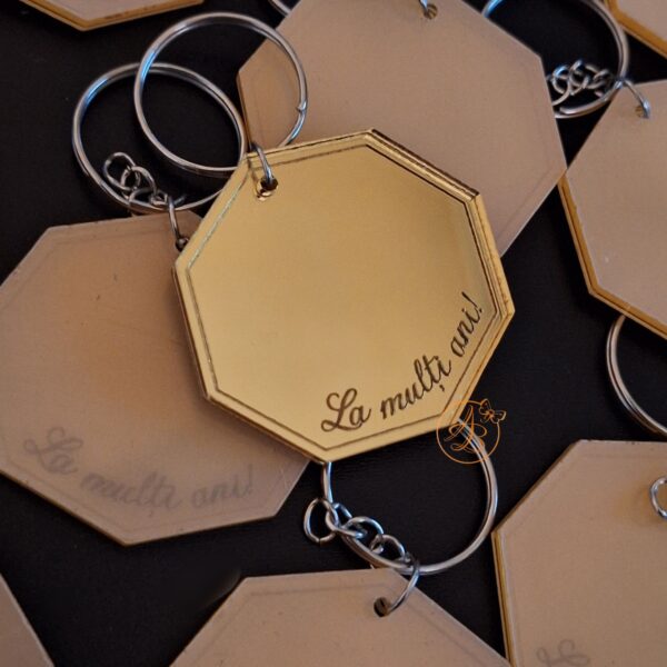Breloc oglinda hexagon cu text - imagine 8