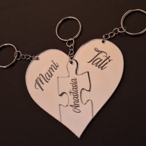 Puzzle inima din oglinda, brelocuri pentru familie