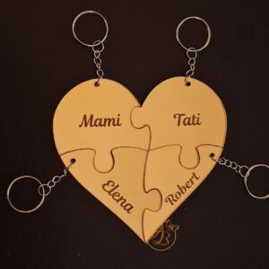 Puzzle inima din oglinda, brelocuri pentru familie