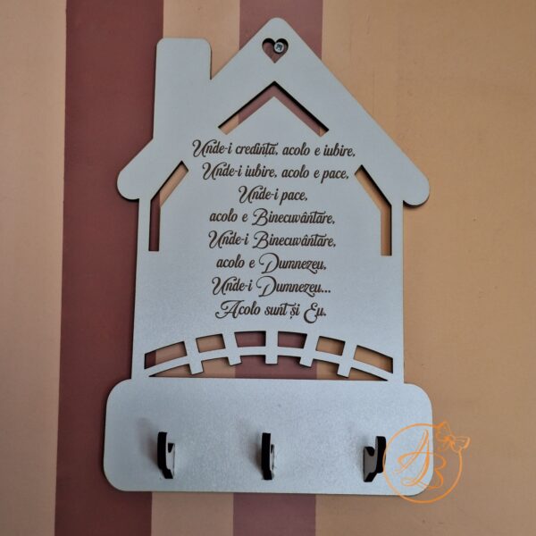 Casuta pentru chei, cuier decor perete cu binecuvantarea casei - imagine 7