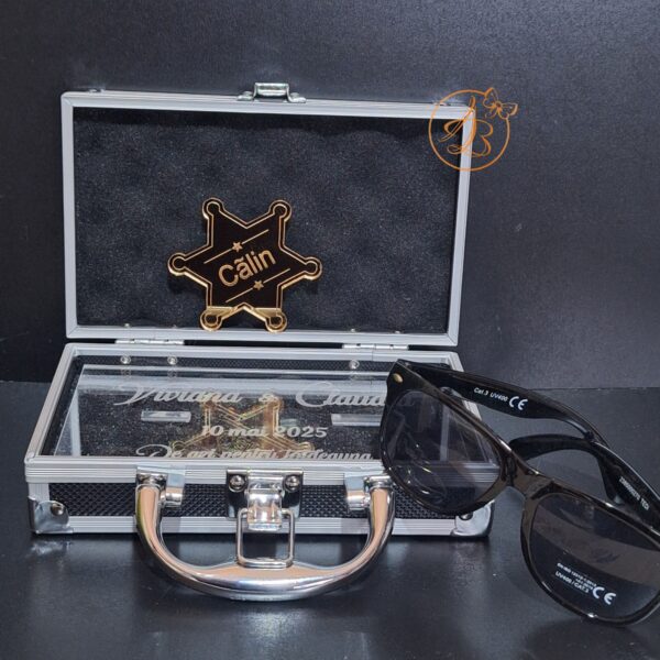 Security Ring Box - cutie metalica pentru verighete cu insigna stea - imagine 8