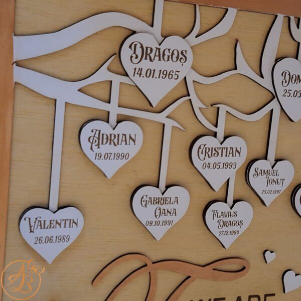 Decor perete copacul familiei, cu inimioare gravate - imagine 4