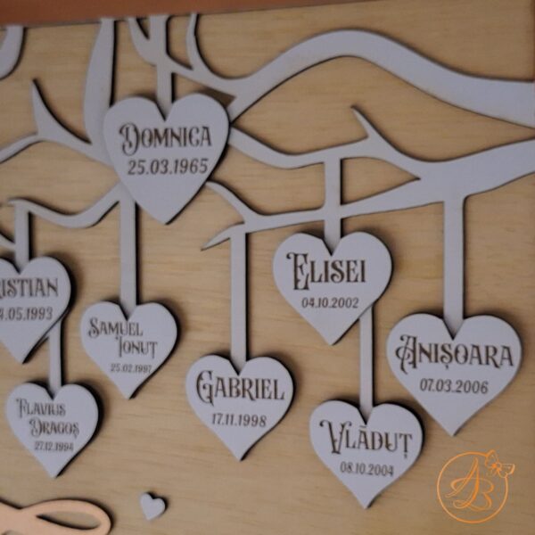 Decor perete copacul familiei, cu inimioare gravate - imagine 6