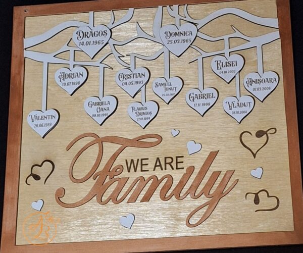 Decor perete copacul familiei, cu inimioare gravate - imagine 5