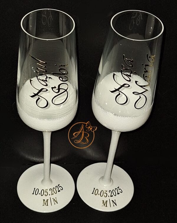 Set 2 pahare cristal, elegante, pentru miri si nasi - imagine 2