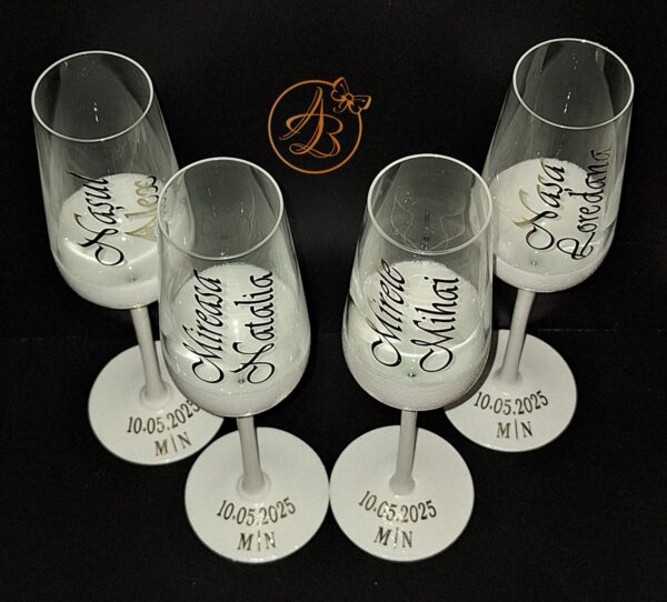 Set 2 pahare cristal, elegante, pentru miri si nasi - imagine 5