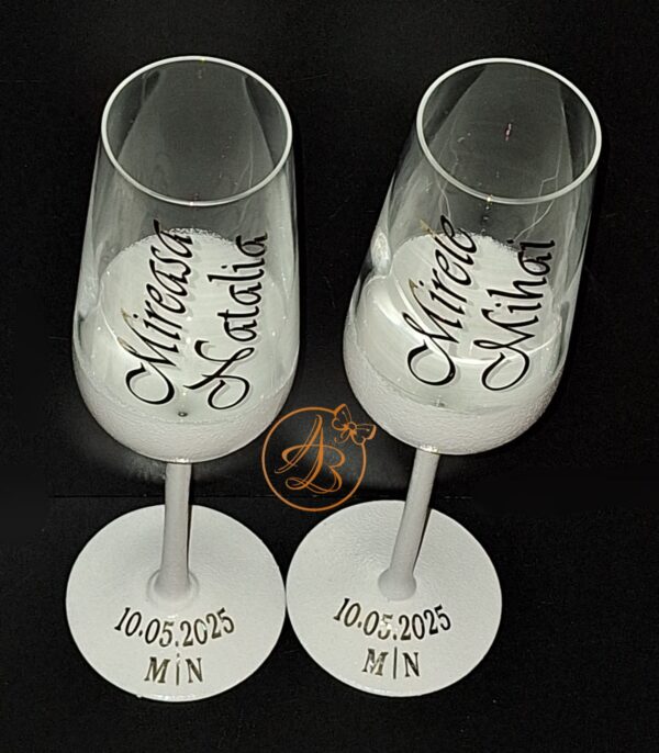 Set 2 pahare cristal, elegante, pentru miri si nasi