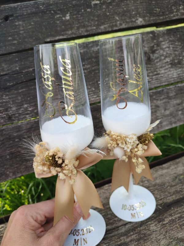 Set 2 pahare cristal, elegante, pentru miri si nasi - imagine 14