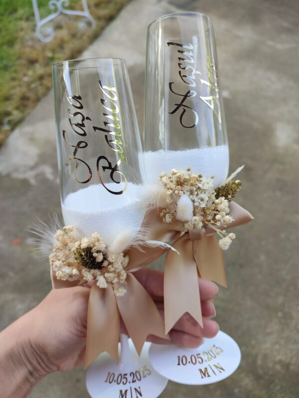 Set 2 pahare cristal, elegante, pentru miri si nasi - imagine 13
