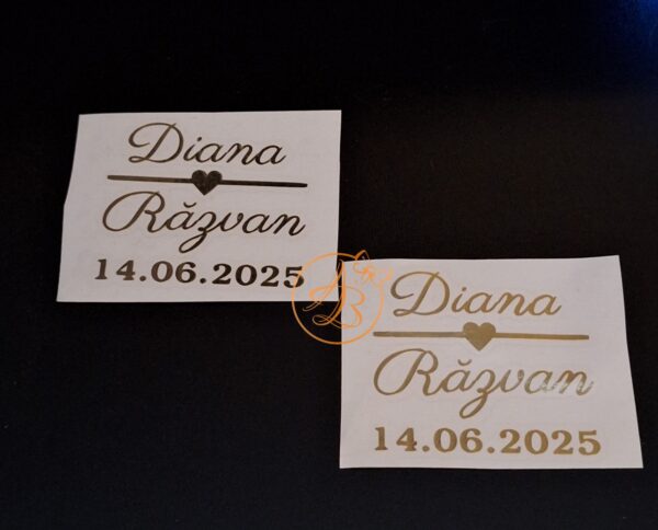 Stickere pentru pahare cu nume, data si inimioara - imagine 3