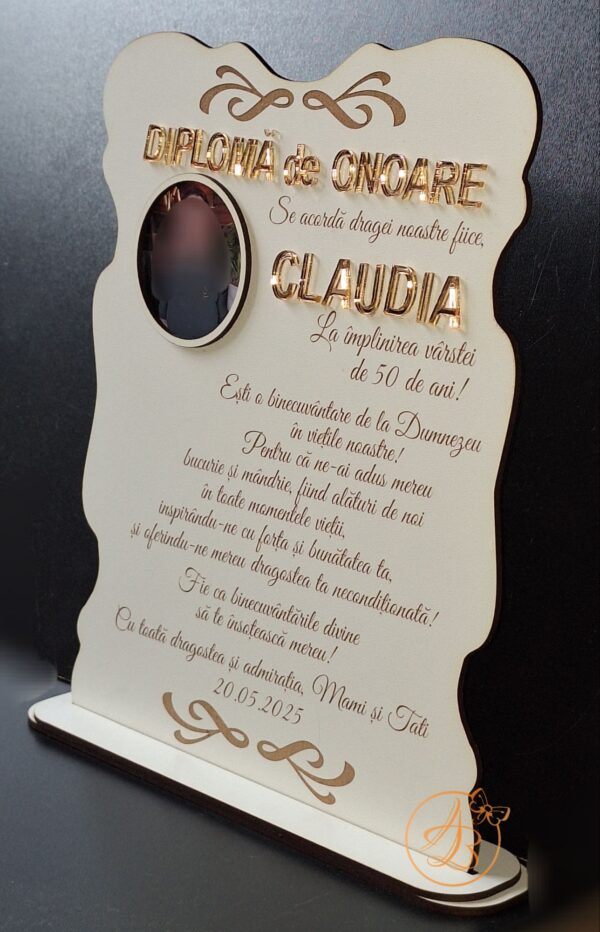 Tablou, diploma gravata cu nume din oglinda aurie, cu poza - imagine 6