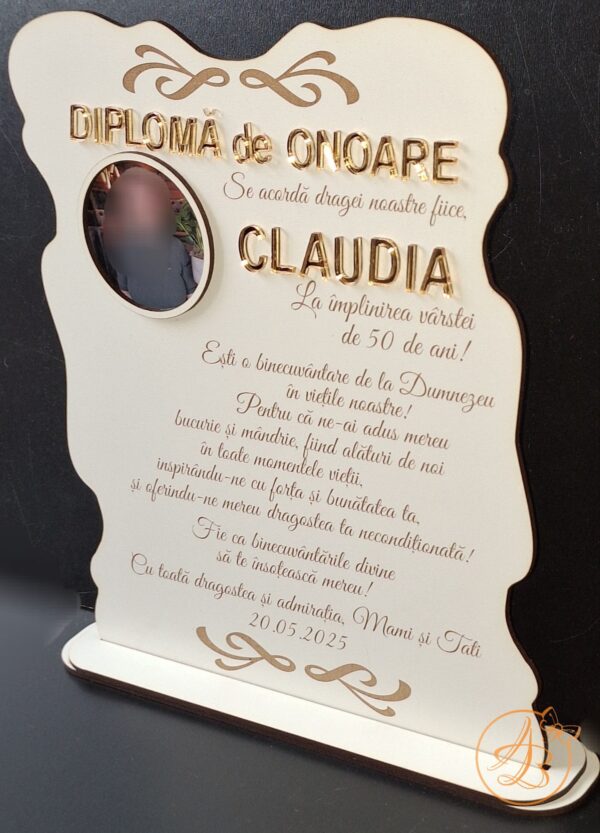 Tablou, diploma gravata cu nume din oglinda aurie, cu poza - imagine 5