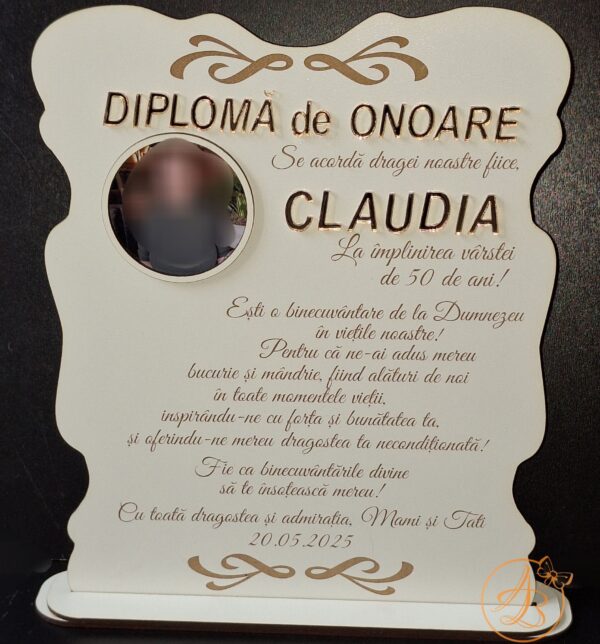 Tablou, diploma gravata cu nume din oglinda aurie, cu poza - imagine 2