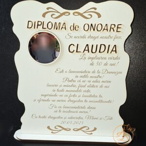 Tablou, diploma gravata cu nume din oglinda aurie, cu poza