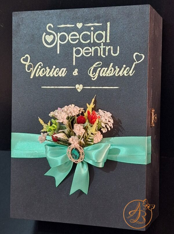 Cutie decorata cu flori, cadou special pentru nasi cu placa plexiglass - imagine 13