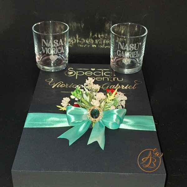 Cutie decorata cu flori, cadou special pentru nasi cu placa plexiglass - imagine 12