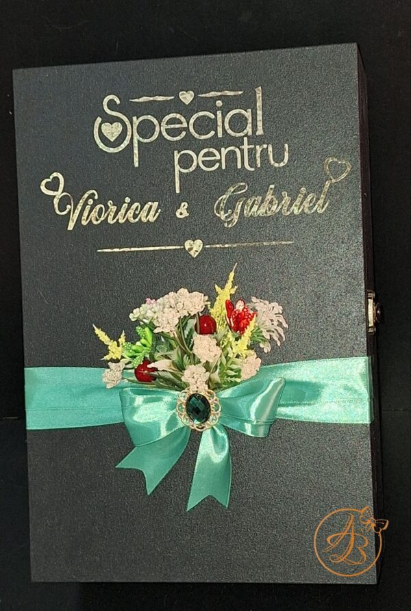 Cutie decorata cu flori, cadou special pentru nasi cu placa plexiglass - imagine 16