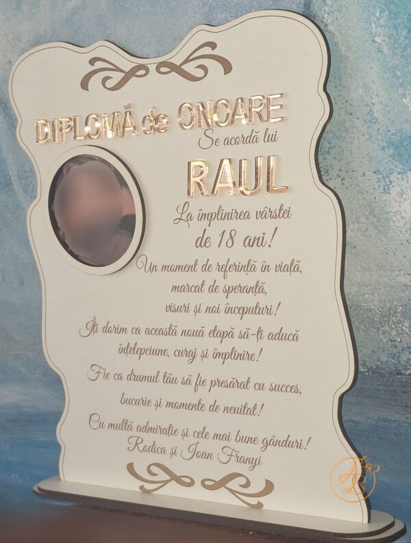 Tablou, diploma gravata cu nume din oglinda aurie, cu poza - imagine 10