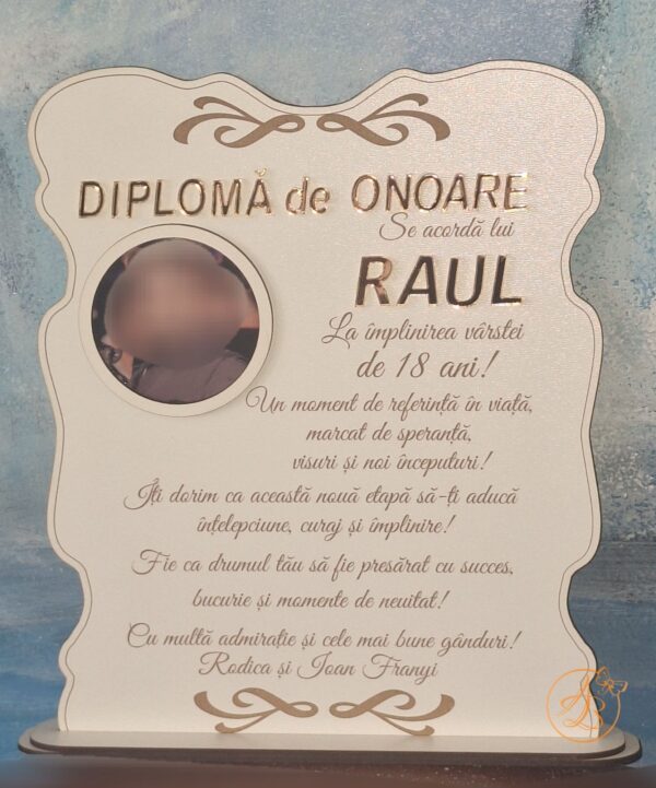 Tablou, diploma gravata cu nume din oglinda aurie, cu poza - imagine 8