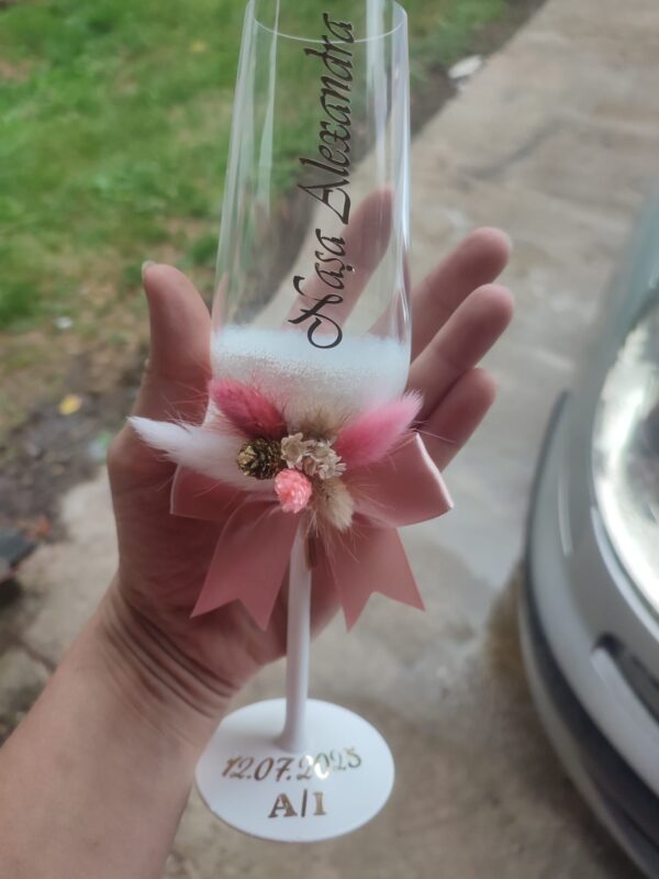 Set 2 pahare cristal, elegante, cu initialele mirilor - imagine 12