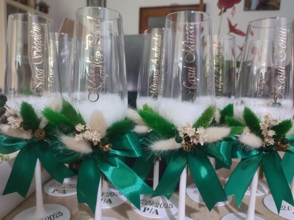 Set 2 pahare cristal, elegante, cu initialele mirilor - imagine 11