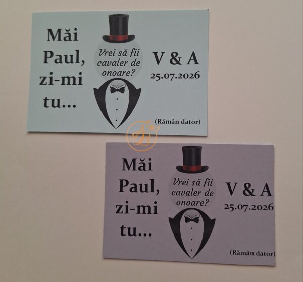 Lozuri personalizate razuibile pentru cerere cavaler de onoare, cu joben - imagine 5
