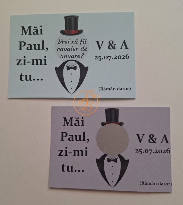 Lozuri personalizate razuibile pentru cerere cavaler de onoare, cu joben