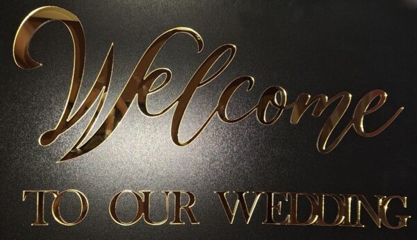 Welcome TO OUR WEDDING pentru panou foto, din oglinda aurie/argintie - imagine 4